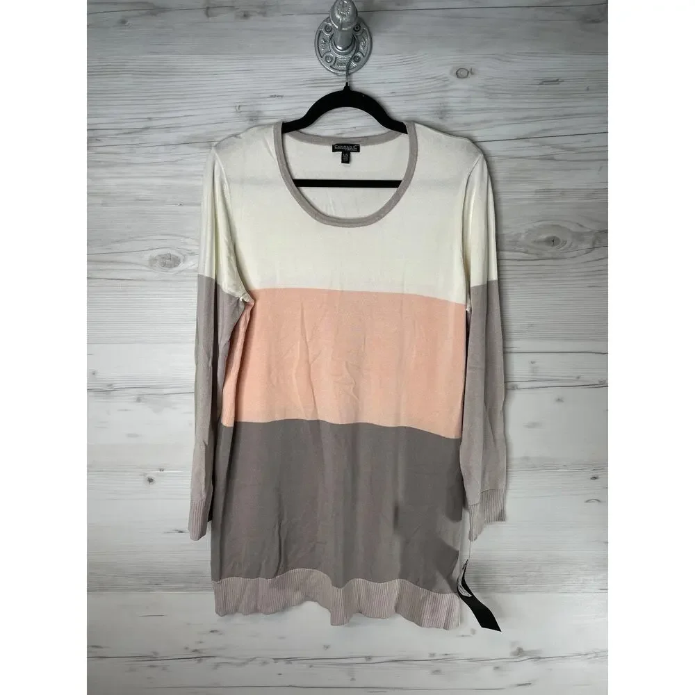 Conrad C Sweater Womens XL Pastel Colorblock Tunic Long‎ Sleeve Rayon Nylon Knit